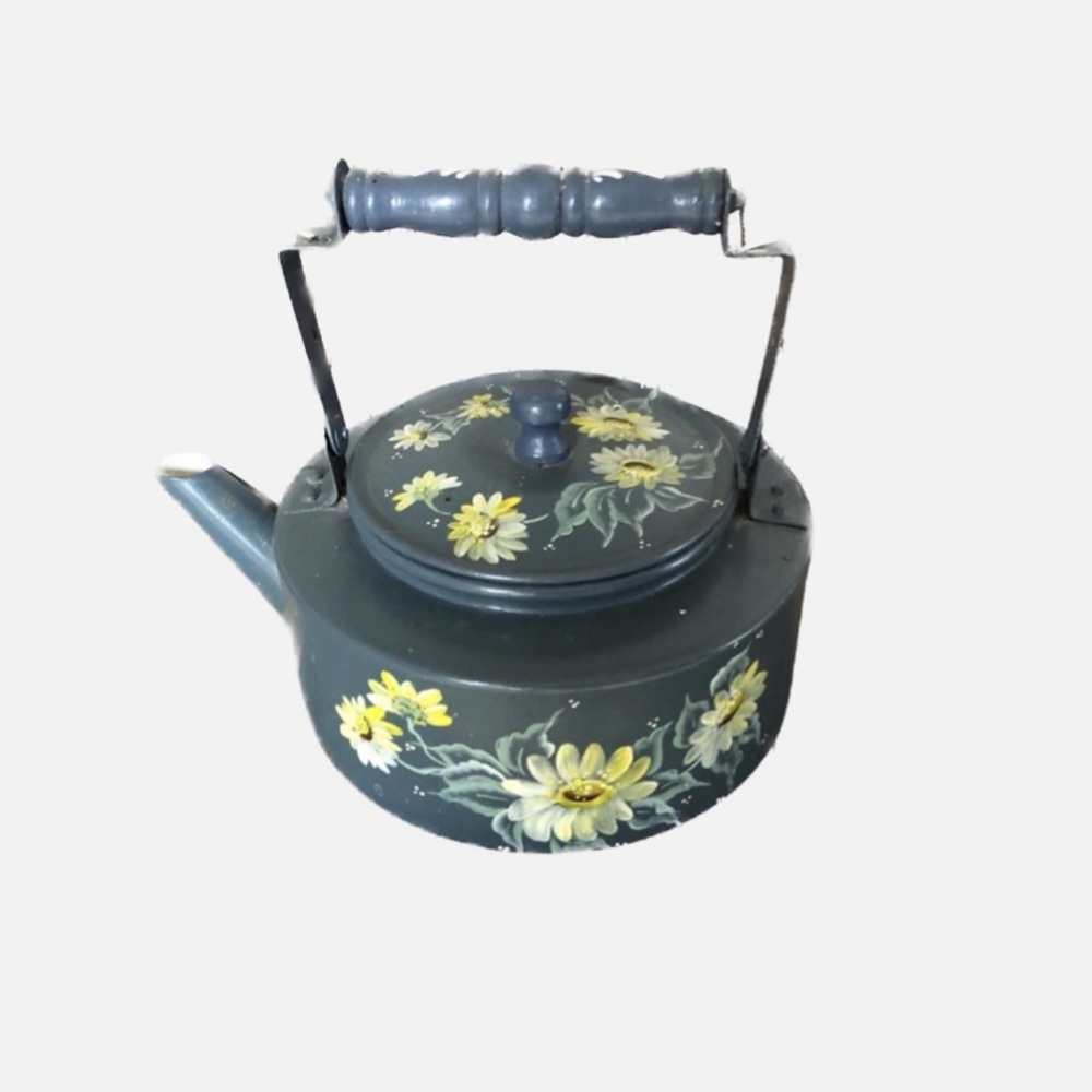 Vintage, hand painted, decorative kettle. Cottage core, farmhouse style